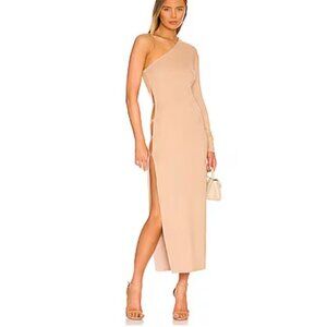 NYTK Not Yours To Keep Kyrie Midi Dress Womens XS Soft Sand One Shoulder Bodycon